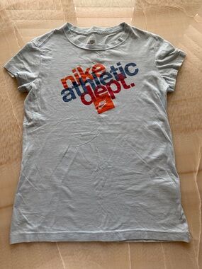 Vintage Nike Light Blue Tee with Orange Red & Navy Graphic